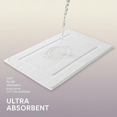 2-Piece White Cotton Bath Mats Set Soft Absorbent Reversible Quick-Dry