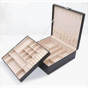 Leather Jewelry Box 2 Layers with Removable Earring Pad