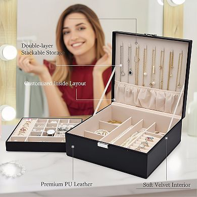 Leather Jewelry Box 2 Layers with Removable Earring Pad
