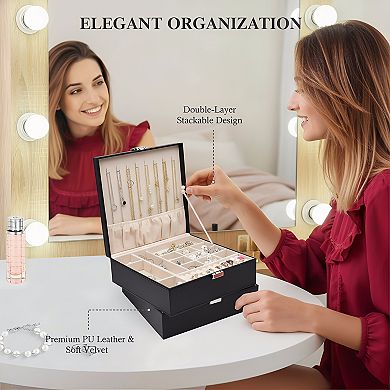 Leather Jewelry Box 2 Layers with Removable Earring Pad