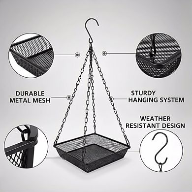 Hanging Metal Mesh Bird Feeder Tray, Outdoor Platform for Wild Birds Garden Decor