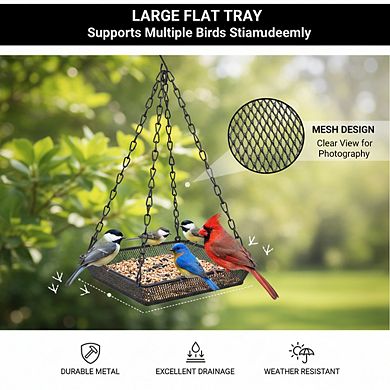 Hanging Metal Mesh Bird Feeder Tray, Outdoor Platform for Wild Birds Garden Decor