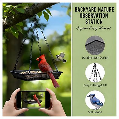 Hanging Metal Mesh Bird Feeder Tray, Outdoor Platform for Wild Birds Garden Decor
