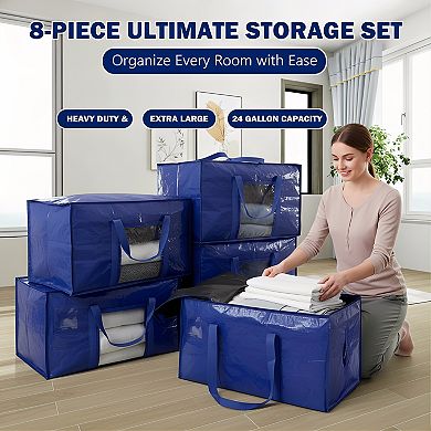 Heavy Duty Moving Bags with Strong Zipper and Handles 8 Pack