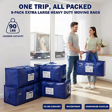 Heavy Duty Moving Bags with Strong Zipper and Handles 8 Pack