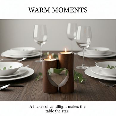 Wood Heart Tea Light Candle Holder Set, Decorative for Table Centerpiece