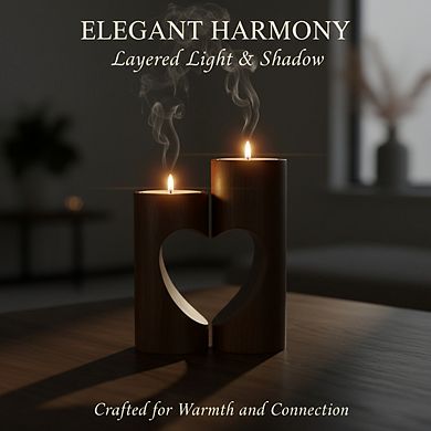 Wood Heart Tea Light Candle Holder Set, Decorative for Table Centerpiece