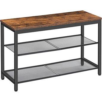Shoe Bench with Mesh Shelves 3 tier Industrial Entryway