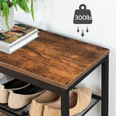 Shoe Bench with Mesh Shelves 3 Tier Industrial Entryway