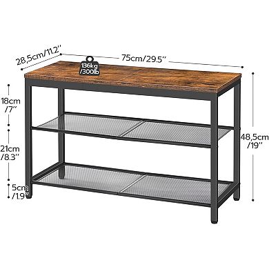 Shoe Bench with Mesh Shelves 3 Tier Industrial Entryway