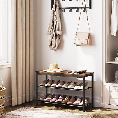 Shoe Bench with Mesh Shelves 3 Tier Industrial Entryway