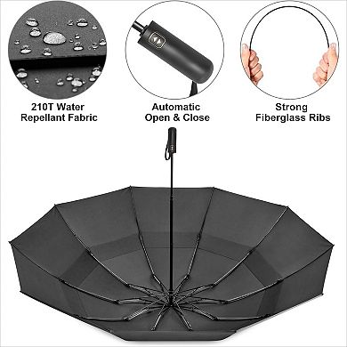 62" Windproof Double Canopy Umbrella, Reverse Automatic Open Close Large