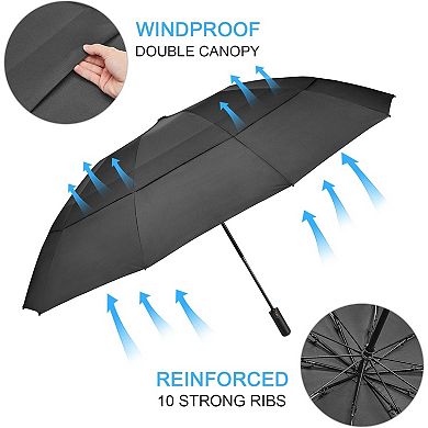 62" Windproof Double Canopy Umbrella, Reverse Automatic Open Close Large