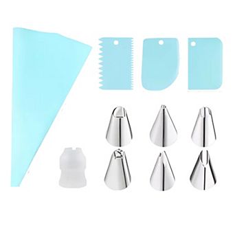 Reusable Silicone Piping Bag with Accessories, 11 pc Set Blue