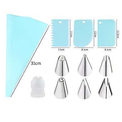Reusable Silicone Piping Bag with Accessories, 11 Pcs Set Blue