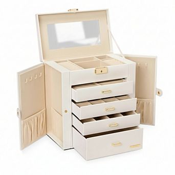 Synthetic Leather Jewelry Box with Mirror and Lockable Case