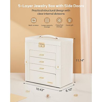 Synthetic Leather Jewelry Box with Mirror and Lockable Case