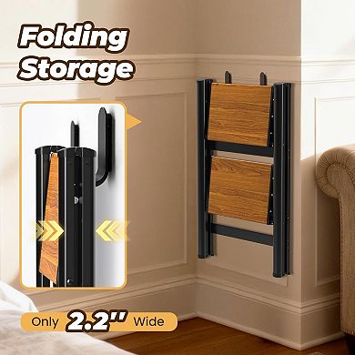 Black Woodgrain Aluminum Folding Step Stool 330lb, Wide Non-Slip Pedal