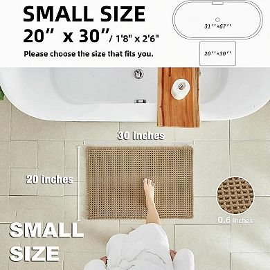 Waffle Bath Mat Boho Non Slip Washable Super Absorbent Quick Dry Farmhouse Decor
