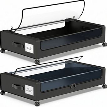 Under Bed Storage with Wheels and Lids 2 Pack Rolling Bins