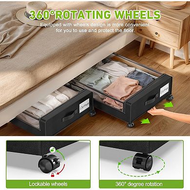 Under Bed Storage with Wheels and Lids 2 Pack Rolling Bins