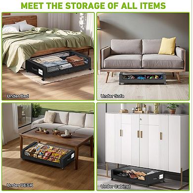 Under Bed Storage with Wheels and Lids 2 Pack Rolling Bins