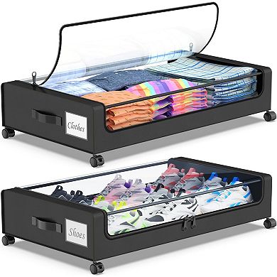 Under Bed Storage with Wheels and Lids 2 Pack Rolling Bins