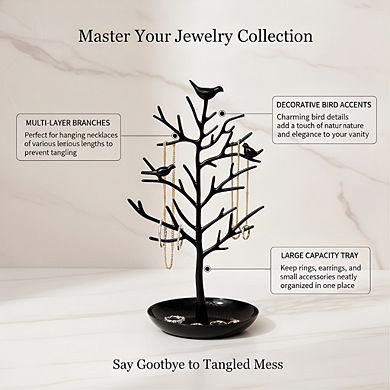Black Bird Jewelry Tree Stand, Modern Cute Necklace Earring Holder for Women