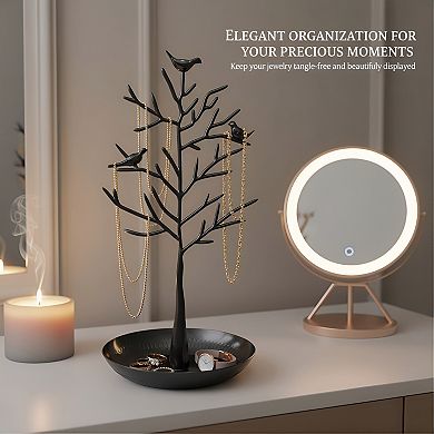Black Bird Jewelry Tree Stand, Modern Cute Necklace Earring Holder for Women