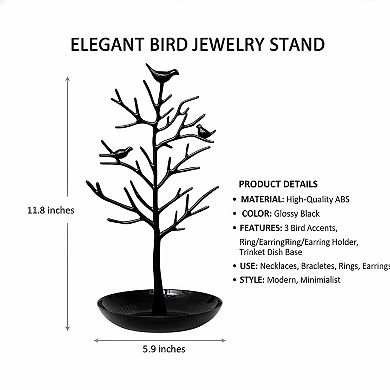 Black Bird Jewelry Tree Stand, Modern Cute Necklace Earring Holder for Women