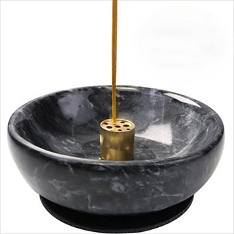 Black Natural Marble Incense Burner, Handmade Reflux Design for Meditation Home Decor
