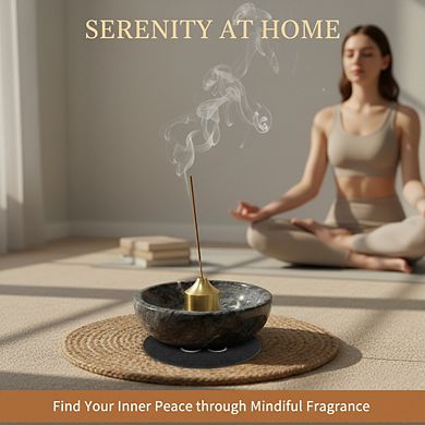 Black Natural Marble Incense Burner, Handmade Reflux Design for Meditation Home Decor