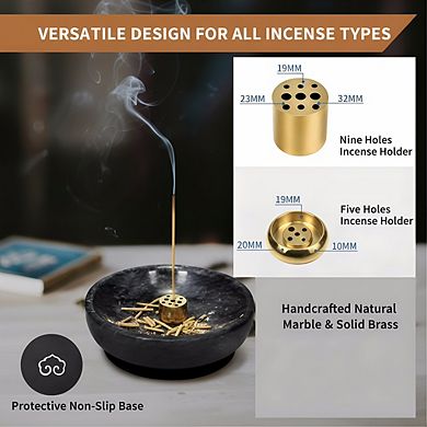 Black Natural Marble Incense Burner, Handmade Reflux Design for Meditation Home Decor