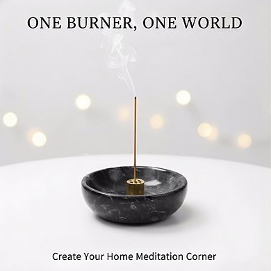 Black Natural Marble Incense Burner, Handmade Reflux Design for Meditation Home Decor