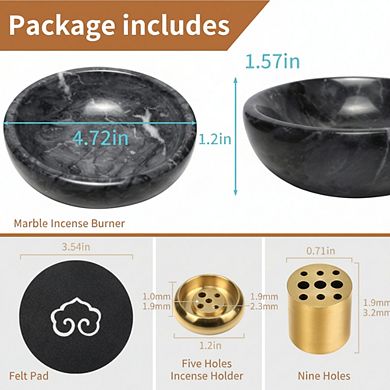 Black Natural Marble Incense Burner, Handmade Reflux Design for Meditation Home Decor