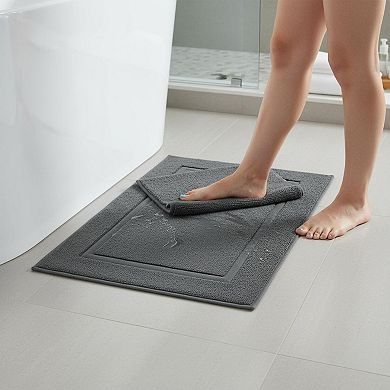 Cotton Bath Mat 2 Pack Ring Spun Absorbent 21x34 Inches Reversible Machine Washable