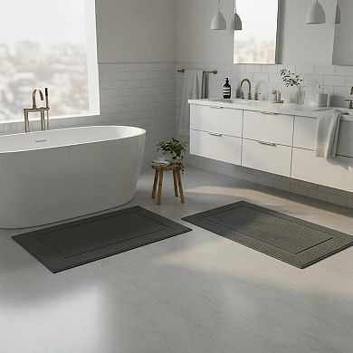 Cotton Bath Mat 2 Pack Ring Spun Absorbent 21x34 Inches Reversible Machine Washable