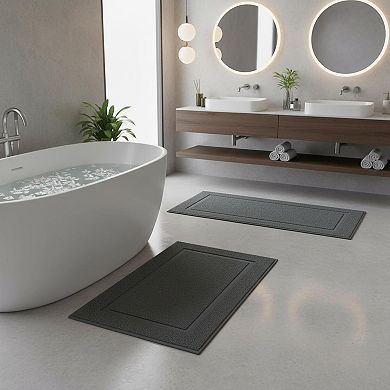 Cotton Bath Mat 2 Pack Ring Spun Absorbent 21x34 Inches Reversible Machine Washable