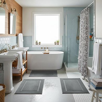 Cotton Bath Mat 2 Pack Ring Spun Absorbent 21x34 Inches Reversible Machine Washable