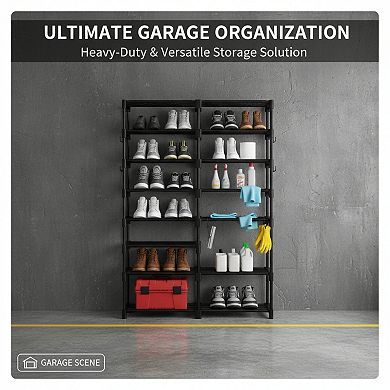 Metal Shoe Rack 8 Tier Tall Storage with 15 Hooks for Closet