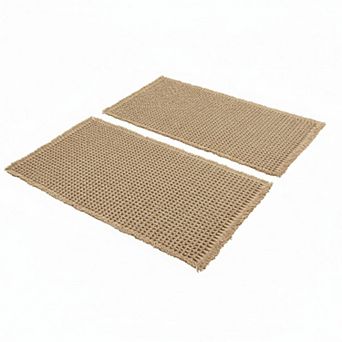 Set Of 2 Waffle Bathroom Rugs Boho Non Slip Washable Super Absorbent Rubber Backed Shower Mats