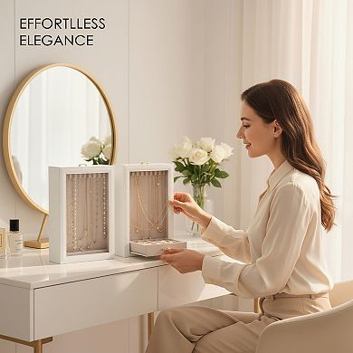 Jewelry Storage Box with Clear Display Case for Necklaces