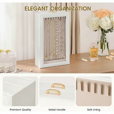 Jewelry Storage Box with Clear Display Case for Necklaces