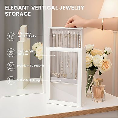 Jewelry Storage Box with Clear Display Case for Necklaces