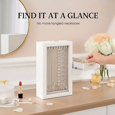 Jewelry Storage Box with Clear Display Case for Necklaces