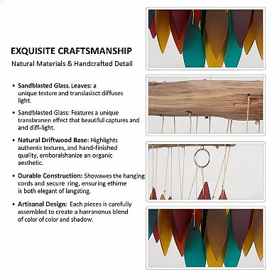 Blue Santa Fe Glass Wind Chime, Sandblasted Glass Found Wood Handcrafted