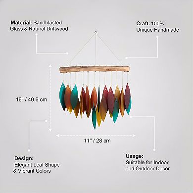 Blue Santa Fe Glass Wind Chime, Sandblasted Glass Found Wood Handcrafted