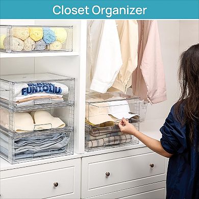 Stackable Storage Drawers 2 Pack Clear Acrylic for Cabinet