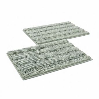 Sage 2 pc Chenille Bath Mat Set Extra Thick Striped Non Skid Absorbent