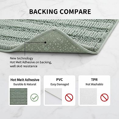 Sage 2 Piece Chenille Bath Mat Set Extra Thick Striped Non Skid Absorbent